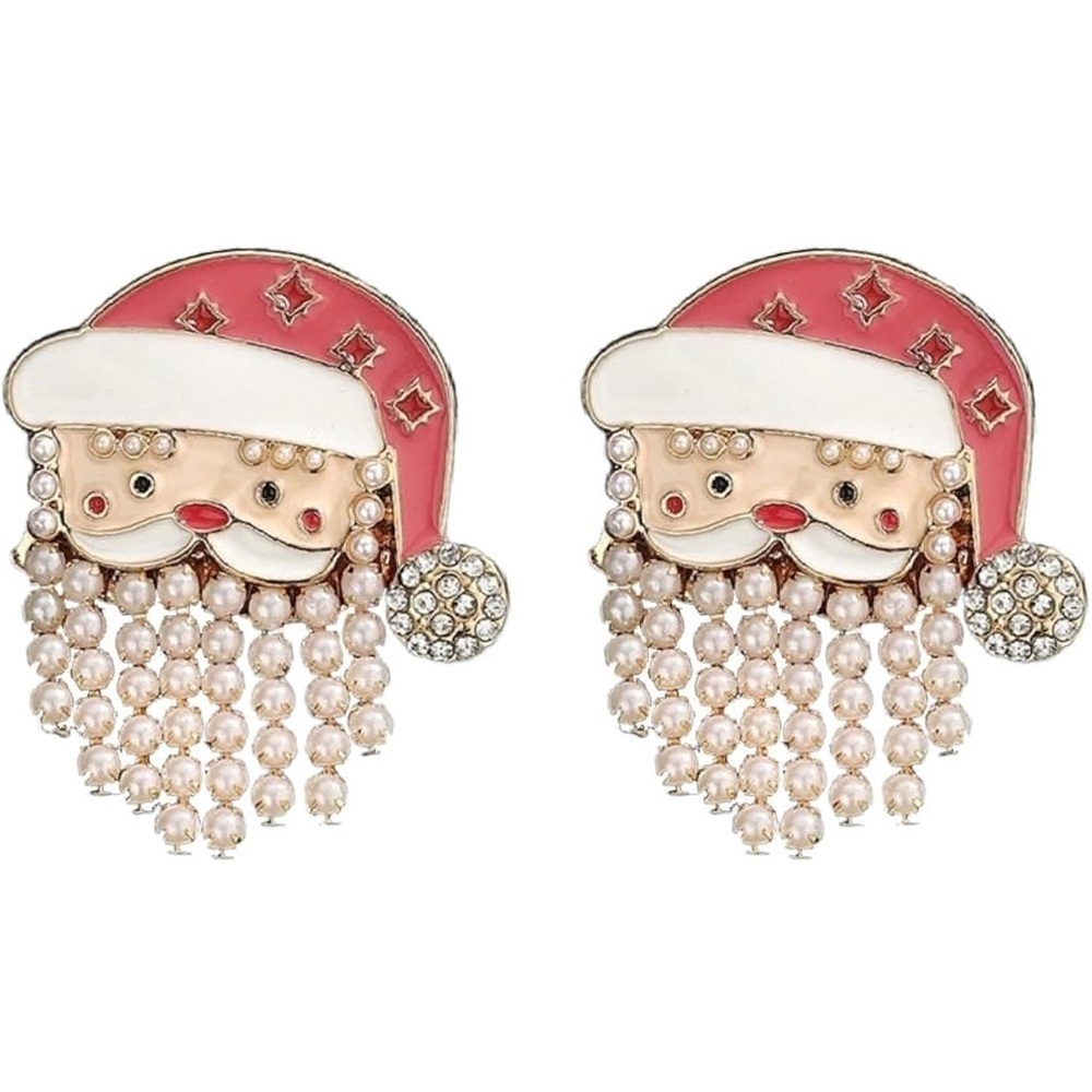 Christmas Santa Claus Pearl Fringe Earrings – Festive Holiday Jewelry - Picture 5 of 5
